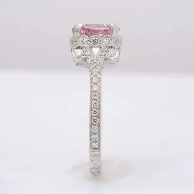 2,11 karatów S925 Sterling Silver naturalny różowy szafir Cz pierścionek zaręczynowy Moissanite