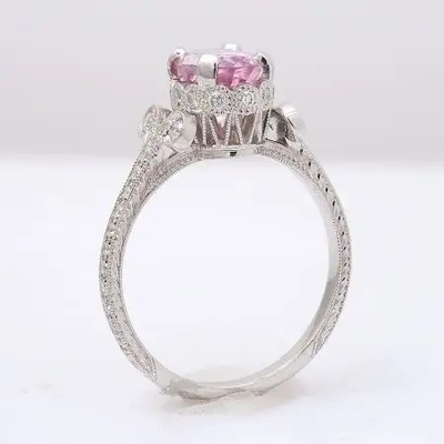 2,11 karatów S925 Sterling Silver naturalny różowy szafir Cz pierścionek zaręczynowy Moissanite