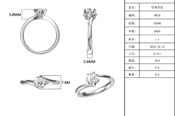 Lady 9k Round 7.5mm Moissanite Open Fashion Grandeur Biżuteria Srebrny pierścionek