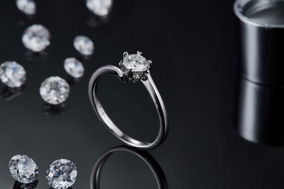 Lady 9k Round 7.5mm Moissanite Open Fashion Grandeur Biżuteria Srebrny pierścionek