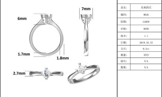 9K ze srebrną mozaiką Moissanite Biżuteria Minimalistyczny damski pierścionek