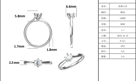 0,5 ct Kształt sześciokątnej biżuterii Lab Diamond ze srebrnym pierścionkiem dla kobiet