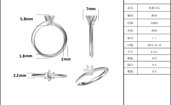 9K ze srebrnym pierścionkiem o szlifie White Moissanite Diamond Minimalistyczna biżuteria ślubna