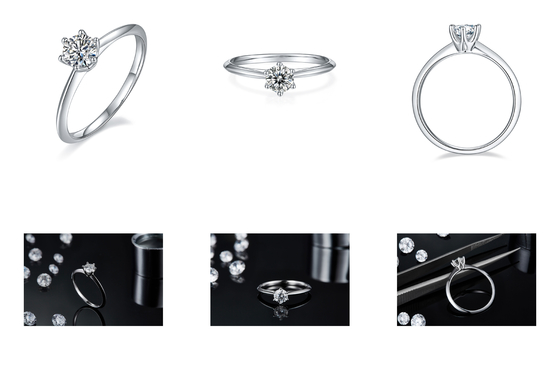 9K ze srebrnym pierścionkiem o szlifie White Moissanite Diamond Minimalistyczna biżuteria ślubna