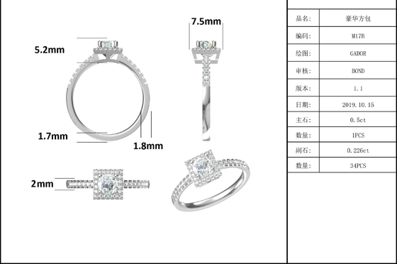 White Grandeur Custom Square Design Moissanite Diamonds Pave Engagement For Women Ring