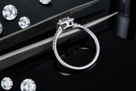 White Grandeur Custom Square Design Moissanite Diamonds Pave Engagement For Women Ring