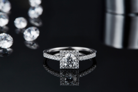White Grandeur Custom Square Design Moissanite Diamonds Pave Engagement For Women Ring