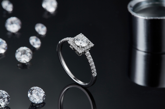 White Grandeur Custom Square Design Moissanite Diamonds Pave Engagement For Women Ring