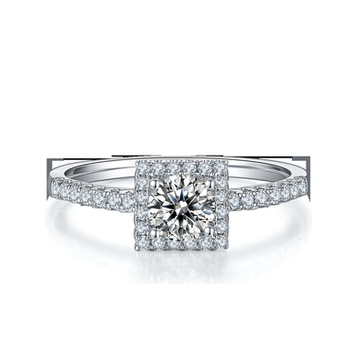 White Grandeur Custom Square Design Moissanite Diamonds Pave Engagement For Women Ring