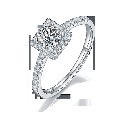 White Grandeur Custom Square Design Moissanite Diamonds Pave Engagement For Women Ring