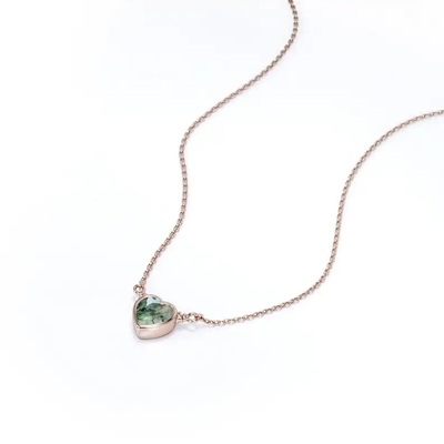 925 Silver Prosty Natural Light Brilliant Elegancki Zielony Naszyjnik W Kształcie Serca Mech Agat Na Sprzedaż