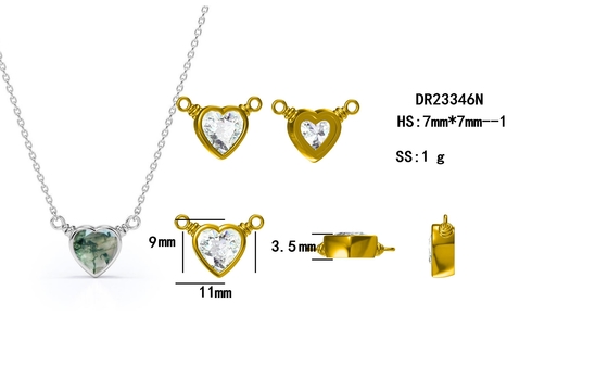 925 Silver Prosty Natural Light Brilliant Elegancki Zielony Naszyjnik W Kształcie Serca Mech Agat Na Sprzedaż