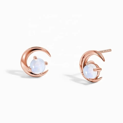 Pozłacane różowym złotem 925 Sterling Silver Rainbow Moonstone kolczyki Bagietka cut Natural Moonstone Stud Kolczyk Biżuteria