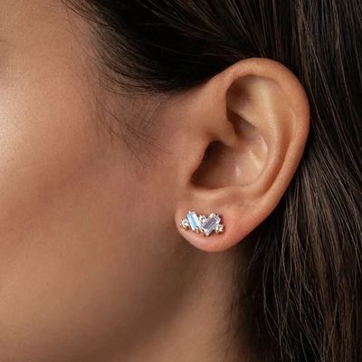 Pozłacane różowym złotem 925 Sterling Silver Rainbow Moonstone kolczyki Bagietka cut Natural Moonstone Stud Kolczyk Biżuteria
