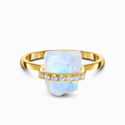 925 Sterling Silver naturalny surowy kamień kamień księżycowy biżuteria z kamieniami szlachetnymi ślubny pierścionek zaręczynowy