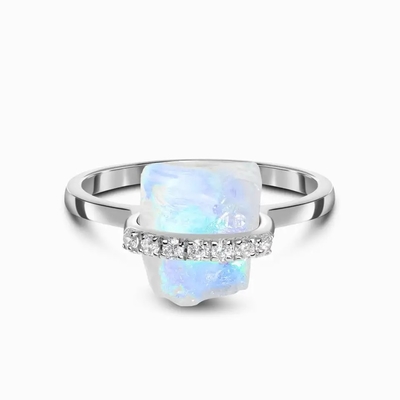 925 Sterling Silver naturalny surowy kamień kamień księżycowy biżuteria z kamieniami szlachetnymi ślubny pierścionek zaręczynowy
