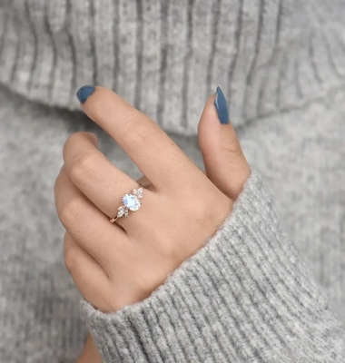 Różowe złoto kobiety 925 Sterling Silver Bridal Marquise biżuteria fasetowany owalny krój kamień księżycowy pierścionek zaręczynowy dla kobiet