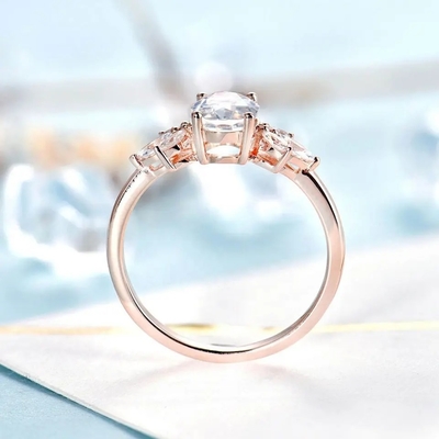 Różowe złoto kobiety 925 Sterling Silver Bridal Marquise biżuteria fasetowany owalny krój kamień księżycowy pierścionek zaręczynowy dla kobiet