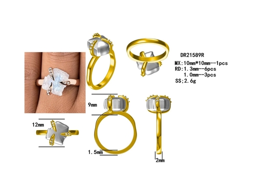 Modna biżuteria Surowy pierścionek z kamieniem księżycowym Sterling Silver 925 Nieregularne trzy zęby Kobiety Biżuteria