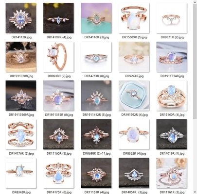 Modna biżuteria Surowy pierścionek z kamieniem księżycowym Sterling Silver 925 Nieregularne trzy zęby Kobiety Biżuteria