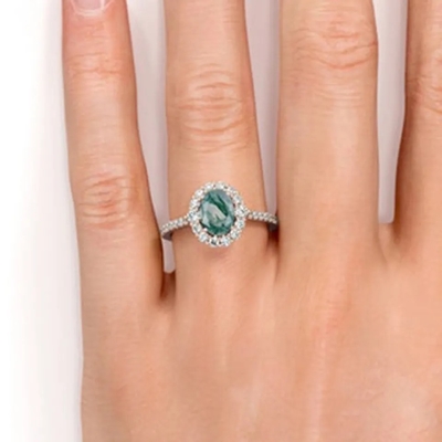 Unikalne S925 Rose pozłacane Round Cut White CZ Biżuteria Natural Moss Agate Rings Najwyższej jakości Design Factory Ring