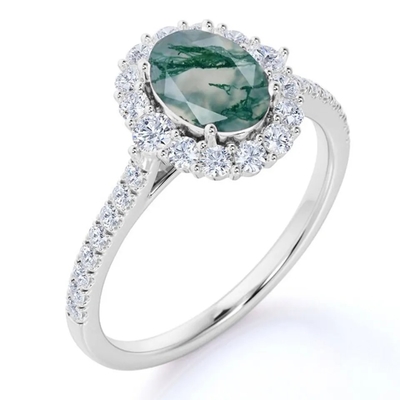 Unikalne S925 Rose pozłacane Round Cut White CZ Biżuteria Natural Moss Agate Rings Najwyższej jakości Design Factory Ring