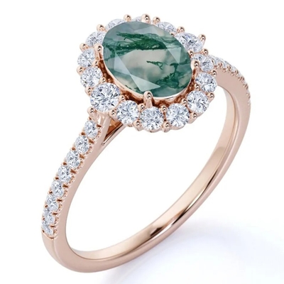 Unikalne S925 Rose pozłacane Round Cut White CZ Biżuteria Natural Moss Agate Rings Najwyższej jakości Design Factory Ring