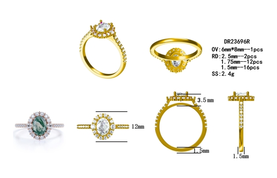 Unikalne S925 Rose pozłacane Round Cut White CZ Biżuteria Natural Moss Agate Rings Najwyższej jakości Design Factory Ring