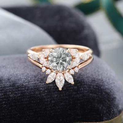 Biżuteria srebrna 925 Pierścionek Moissanite Różowe złoto Szary Moissanite Zestaw pierścionków zaręczynowych Marquise Cut Bridal Ring