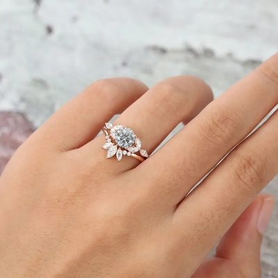 Biżuteria srebrna 925 Pierścionek Moissanite Różowe złoto Szary Moissanite Zestaw pierścionków zaręczynowych Marquise Cut Bridal Ring