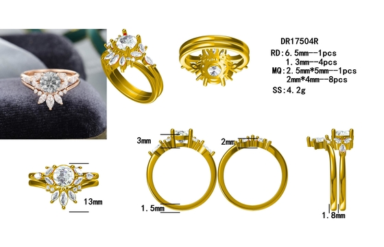 Biżuteria srebrna 925 Pierścionek Moissanite Różowe złoto Szary Moissanite Zestaw pierścionków zaręczynowych Marquise Cut Bridal Ring