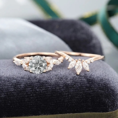 Biżuteria srebrna 925 Pierścionek Moissanite Różowe złoto Szary Moissanite Zestaw pierścionków zaręczynowych Marquise Cut Bridal Ring