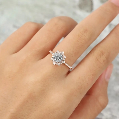 Srebro 925 Vintage różowe złoto Halo szary pierścionek Moissanite 1ct Moissanite pierścionek rocznicowy obrączka
