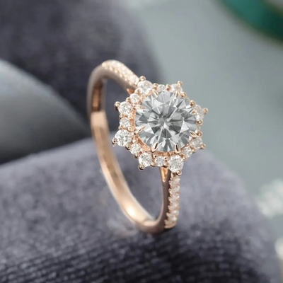 Srebro 925 Vintage różowe złoto Halo szary pierścionek Moissanite 1ct Moissanite pierścionek rocznicowy obrączka