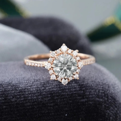 Srebro 925 Vintage różowe złoto Halo szary pierścionek Moissanite 1ct Moissanite pierścionek rocznicowy obrączka