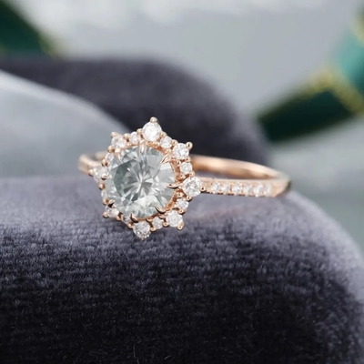 Srebro 925 Vintage różowe złoto Halo szary pierścionek Moissanite 1ct Moissanite pierścionek rocznicowy obrączka