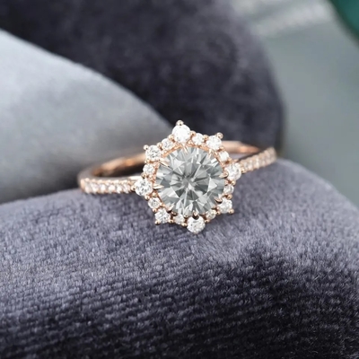 Srebro 925 Vintage różowe złoto Halo szary pierścionek Moissanite 1ct Moissanite pierścionek rocznicowy obrączka