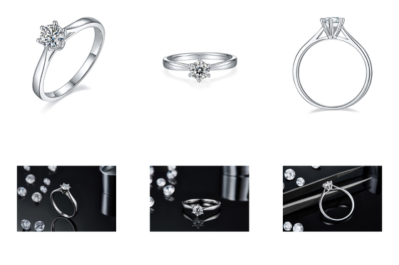 Minimalistyczna biżuteria ślubna Pierścionek ze srebra 9K Okrągły krój Biały Moissanite CZ