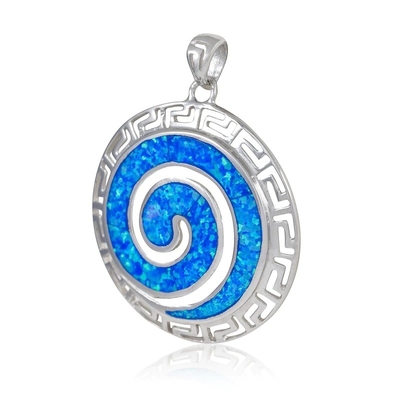 925 Sterling Silver Hawaiian Blue Fire Opal grecki klucz Meander Meandros spiralny kryształowy wisiorek
