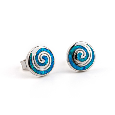 925 Z Sterling Silver Natural Grecki Key Blue Opal Dangle Kryształowe Kolczyki Dla Kobiet