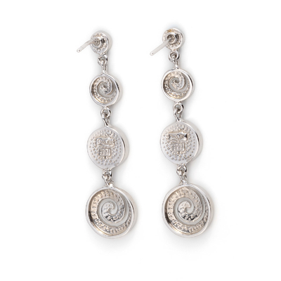 925 Z Sterling Silver Grecki Klucz Niebieski Opal Dangle Meander Meandros Kolczyki Dla Kobiet