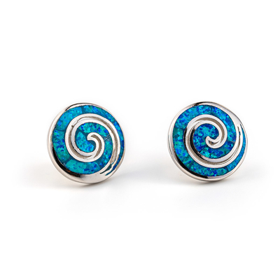 925 Z Sterling Silver Grecki Klucz Naturalny Niebieski Granat Stud Meander Opal Kolczyki Dla Kobiet