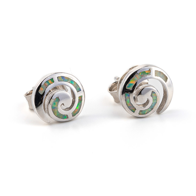 925 Z Sterling Silver Vintage Grecki Klucz Niebieski Meander Opal Spiral Stadniny Kolczyki Dla Kobiet