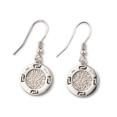 925 Z Sterling Silver Grecki Klucz Niebieski Meander Opal Phaistos Disc Dangle Kobiety Kolczyki