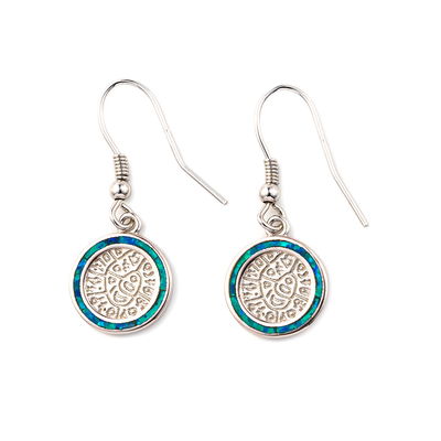 925 Z Sterling Silver Grecki Klucz Naturalny Niebieski Granat Stud Meander Opal Kolczyki Dla Kobiet
