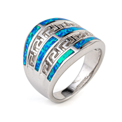 925 Z Sterling Silver Grecki Klucz Niebieski Meander Opal Spiral Kolczyki Zaręczynowe Dla Kobiet