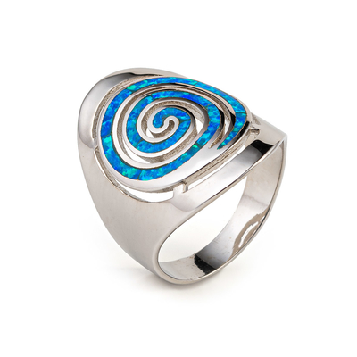 925 Z Sterling Silver Grecki Klucz Niebieski Meander Opal Spiral Kolczyki Zaręczynowe Dla Kobiet