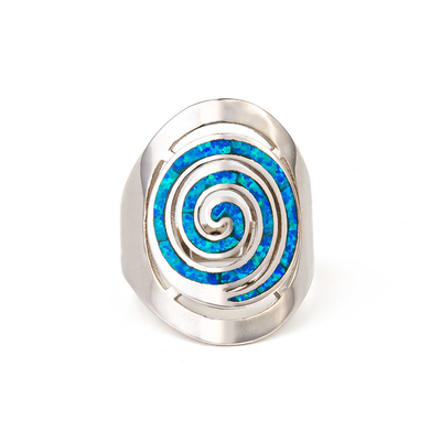925 Z Sterling Silver Grecki Klucz Niebieski Meander Opal Spiral Kolczyki Zaręczynowe Dla Kobiet