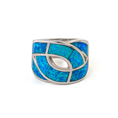 925 Z Sterling Silver Grecki Klucz Naturalny Niebieski Meander Opal Pierścień Prawdziwy Ognisty Opal Biżuteria
