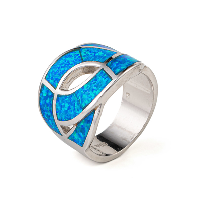 925 Z Sterling Silver Grecki Klucz Naturalny Niebieski Meander Opal Pierścień Prawdziwy Ognisty Opal Biżuteria